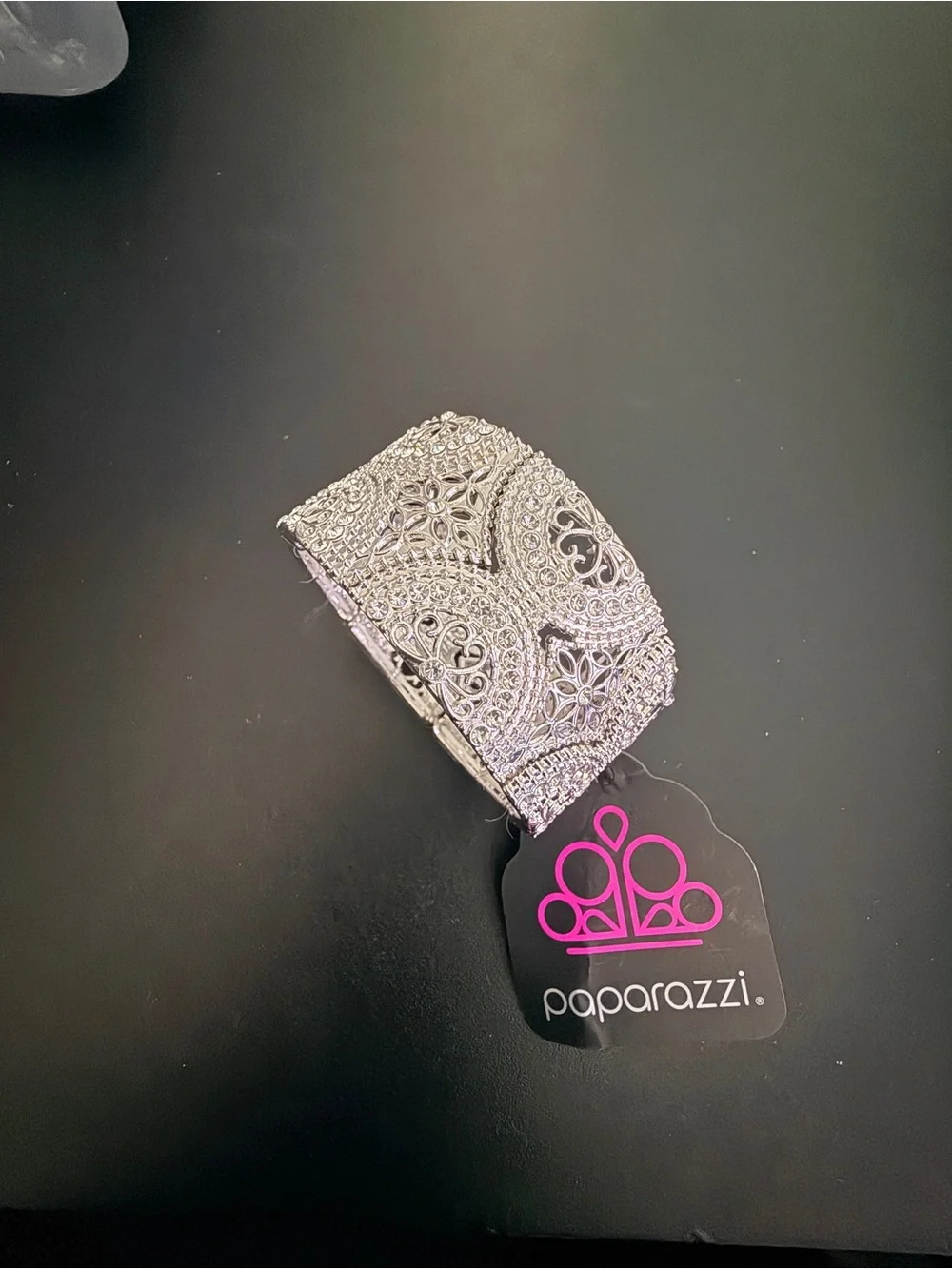 paparazzi Silver Filigree Crystal Stretch Bracelet